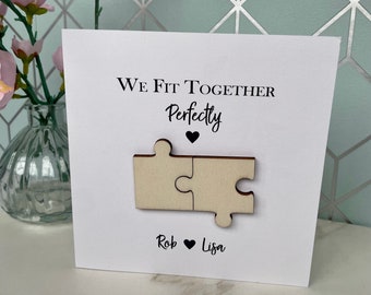 Valentines Card, Personalised Happy Valentines Card , Love Card , Wood Jigsaw Pieces