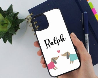 Dachshund Sausage Dog Personalised Name Phone Case , Beautiful Rubber - Hard Protective Back Cover For iPhone