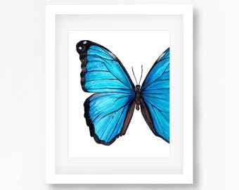 ブルーモルフォ蝶の水彩画プリント、4x6と11x14 - Etsy 日本