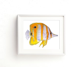 Copperband Butterfly Fish Watercolor Fine Art Print