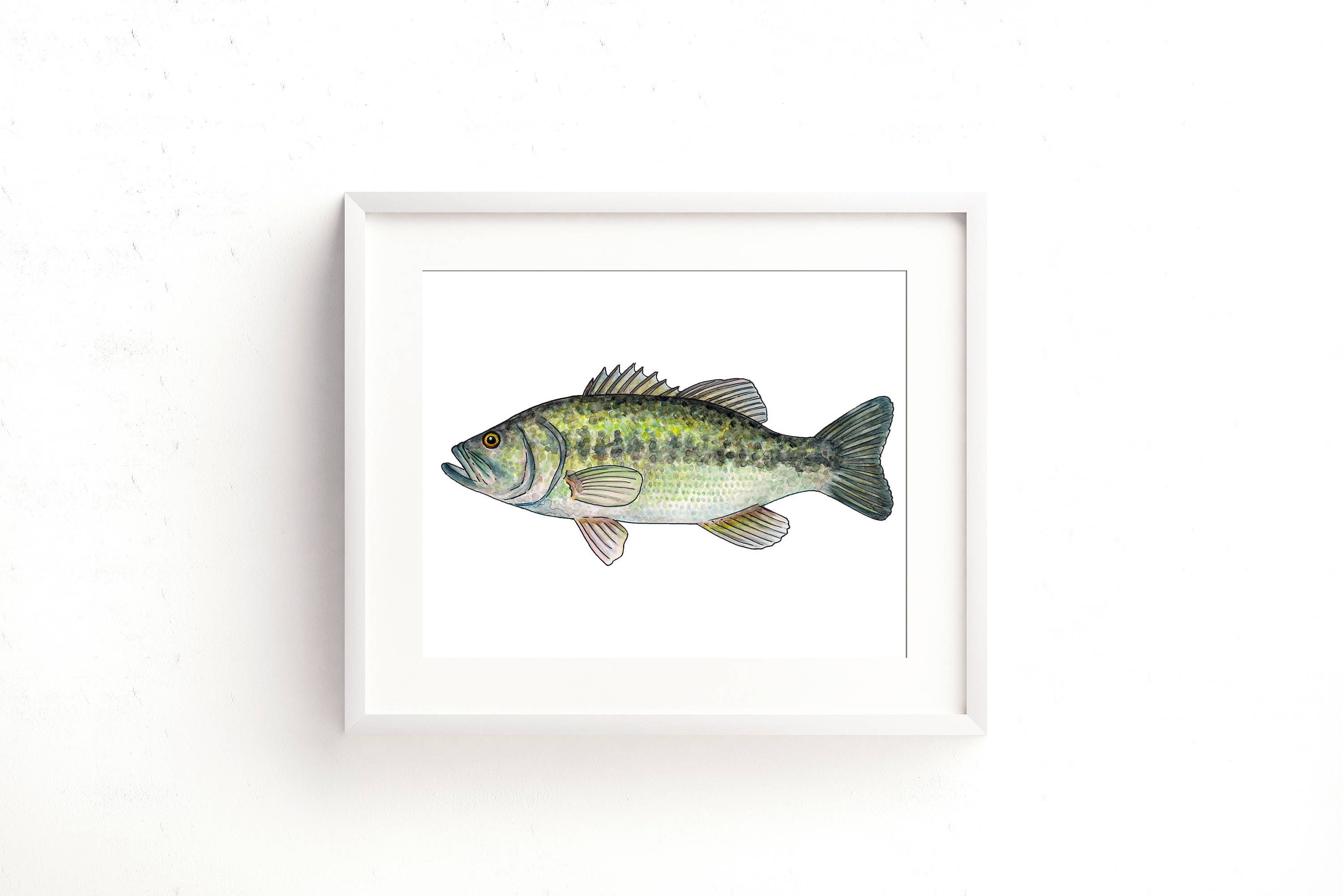 Bucket Mouth Wall Art Print on Wood Fishing Home Decor Watercolor Bass Wall  Hanging Poster 