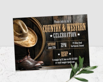 Country Western Invitation, Cowboy Party Invite, Rustic Invites, Cowboy Boot Printable Invitation, Country Western Printable, Corjl