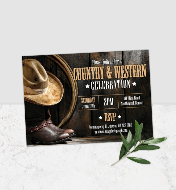 Country Western Invitation, Cowboy Party Invite, Rustic Invites, Cowboy Boot Printable Invitation, Country Western Printable, Corjl