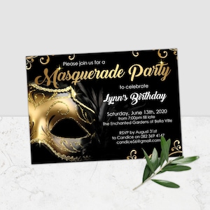 Masquerade Party Invitation, Masquerade Party, Masquerade Ball, Masquerade Mask Gold, Masquerade Print, Masquerade Decorations, Mask, Corjl