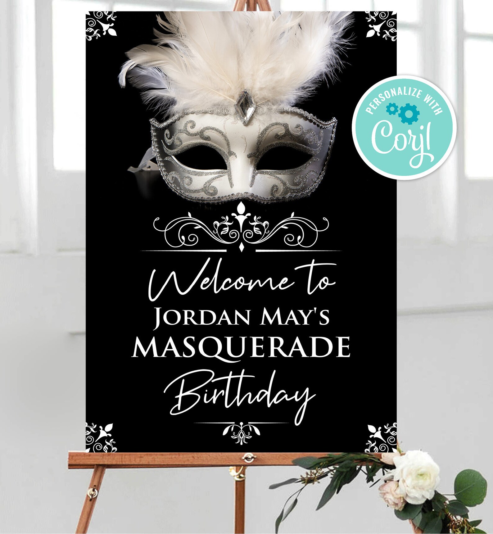 Masquerade Party Sign, Black and White Masquerade, Masquerade Welcome ...