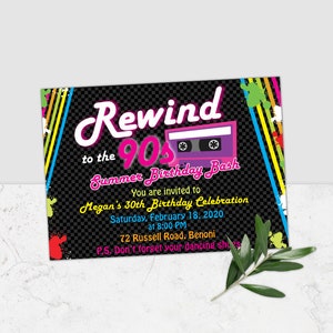 90s Birthday Party Invitation Digital, 90s Theme Birthday Invitation, Rewind to the 90s Invitation, 90s Birthday Invitation, 90s Invitation