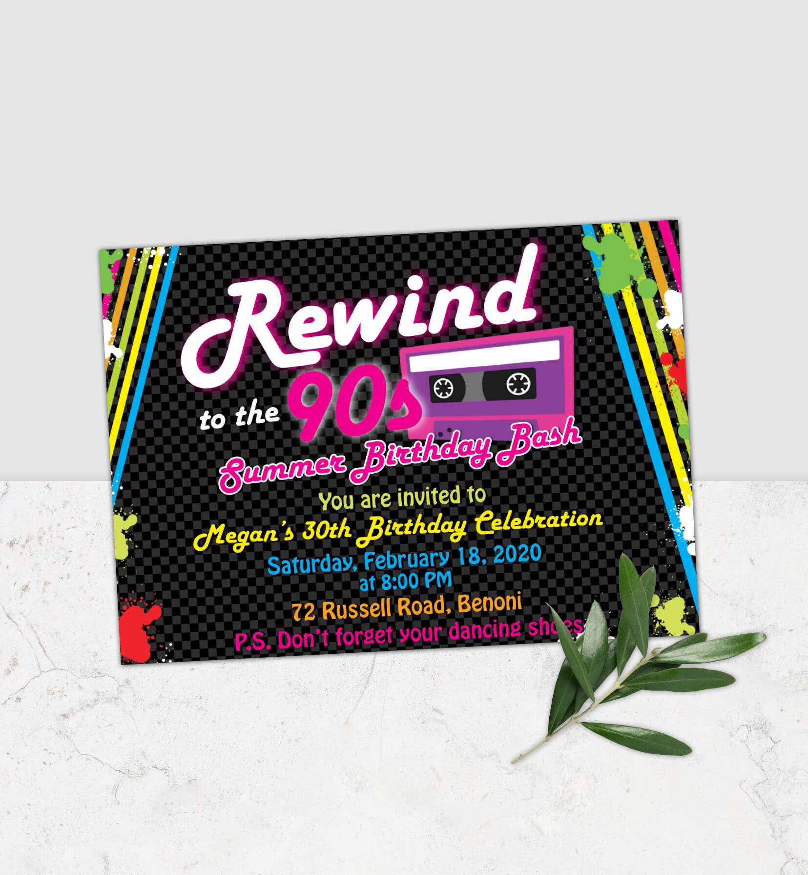 90s Birthday Party Invitation Digital 90s Theme Birthday Etsy