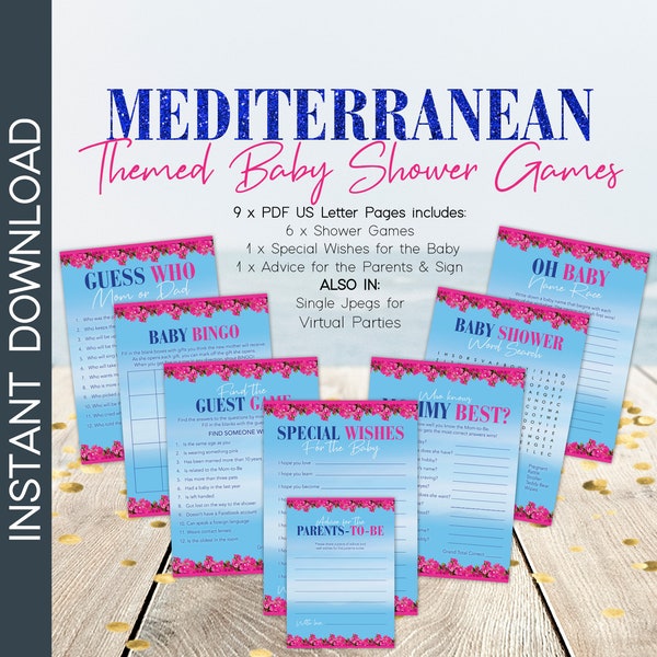 Mediterranean Style Baby Shower Games, Baby Shower Games, Virtual Shower Games, Greek Party, Mediterranean, Baby Shower, PDF