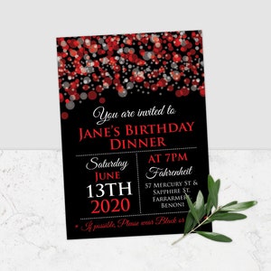 Red and Black Birthday Invitation, Red and Silver Invitation, Red and Black Party Flyer, Black Red and Silver Invite, Corjl Template, Corjl