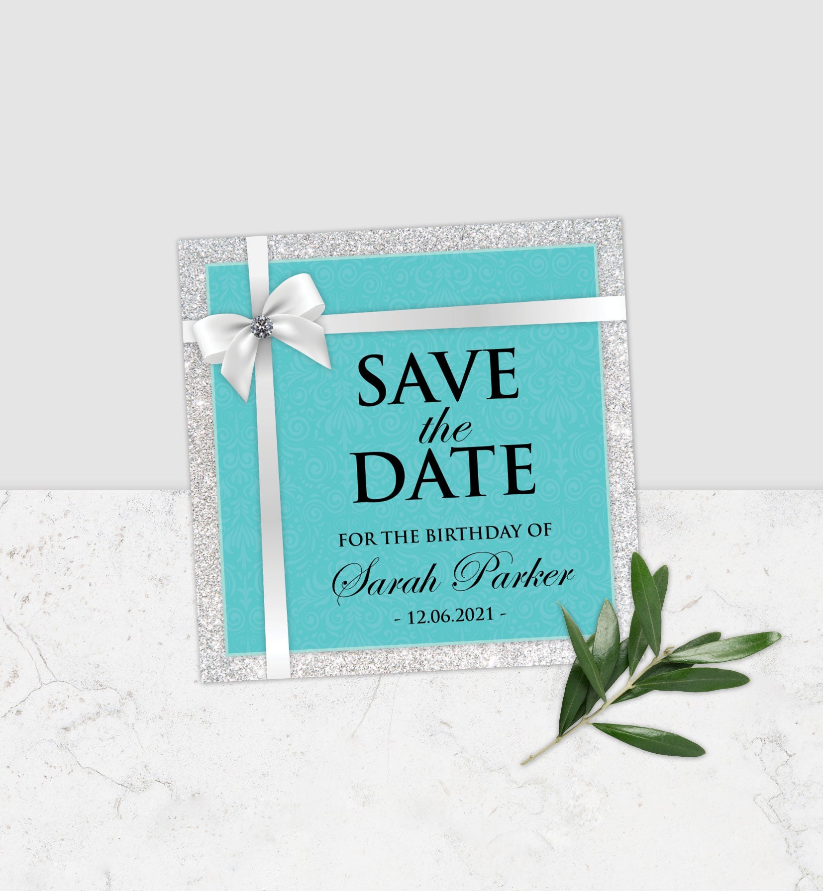 Aqua Mist Beach Wedding Save the Date cards with teal and blue