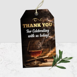 Aged to Perfection Tags, Aged to Perfection Thank You Tags, Age to Perfection Party, Party Favor Tags, Thank You Tags, Whisky, Cigar, Corjl