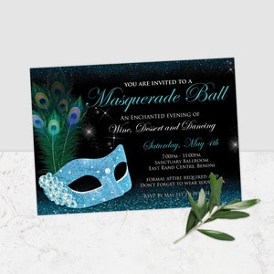 Peacock Masquerade Ball Invitation, Peacock Invitation, Masquerade Invitation, Masquerade Ball Invitation, Corjl Template, Peacock, Corjl