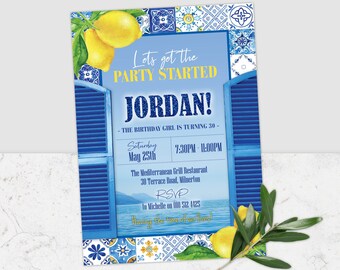 Zaproszenie Mediterranean Tiles Lemon, Zaproszenie Mediterranean, Greckie płytki, Zaproszenie Lemon, Zaproszenie inspirowane Grecją, Płytki, Cytryna, Corjl