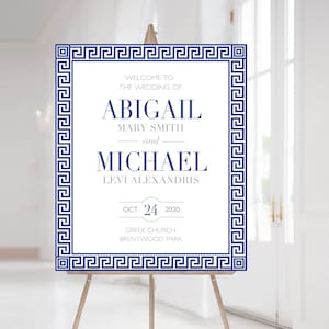 Greek Party Sign, Greek Blue Tiles Party Sign, Wedding Welcome Sign, Printable Wedding Sign, Greek Party, Corjl Template, Corjl