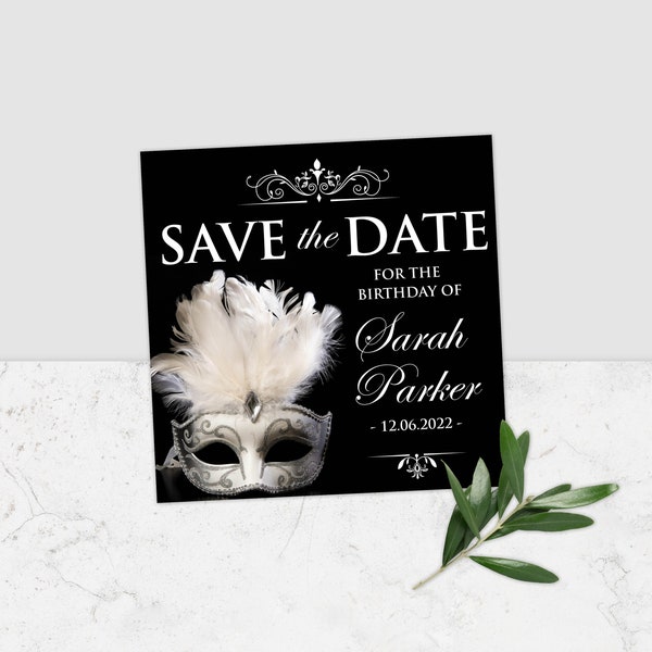 Masquerade Save the Date, Black & White Masquerade Save the Date Template, Editable Printable File, Save the Date, Black and White, Corjl