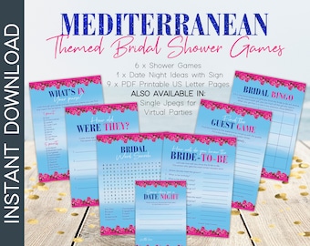 Mediterranean Style Bridal Shower Games, Wedding Shower Games, Virtual Shower Games, Greek Party, Mediterranean, Greece, PDF