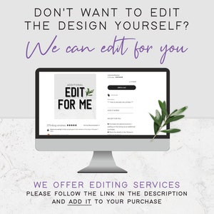 May include: A computer screen displaying a listing for an Etsy shop that offers editing services for designs. The listing is titled "Additional Edit For Me" and has a 5-star rating with 279 reviews. The listing description explains that the service is an add-on to an existing listing and provides instructions on how to purchase the service.