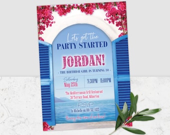 Mediterranean Style Party Invitation, Editable Party Invitation, Printable Invitation Template, Greek Party, Mediterranean, Greece, Corjl