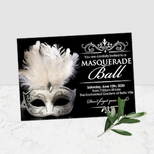 Masquerade Party Invitation, Black and White Masquerade, Masquerade Invites, Mask Printable Invitation, Masked Ball, Corjl Template, Corjl