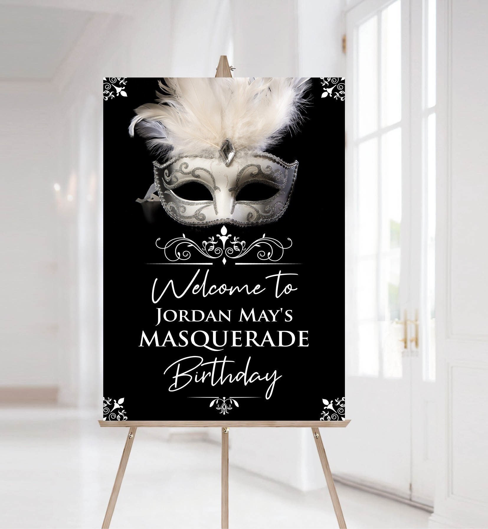 Masquerade Party Sign, Black and White Masquerade, Masquerade Welcome ...