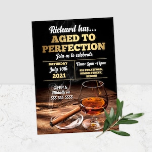 Aged to Perfection Invitation, Aged to Perfection Whisky Invitation, Age to Perfection Party, Whisky, Cigar, Corjl Template