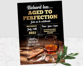 Zaproszenie „Aged to Perfection”, zaproszenie „Aged to Perfection Whisky”, impreza „Aged to Perfection”, whisky, cygaro, szablon „Corjl”