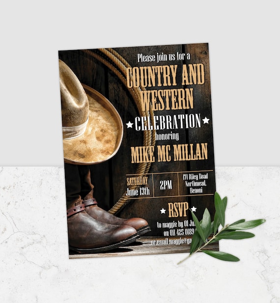 Country Western Invitation, Cowboy Party Invite, Rustic Invites, Cowboy Boot Printable Invitation, Country Western Printable, Corjl