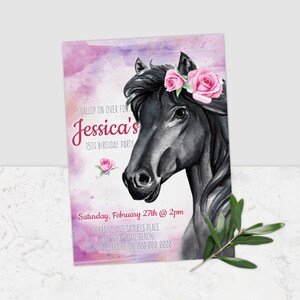 Horse Birthday Invitation, Birthday Invitation for Girls, Horse Party Invite, Brown Horse Invitation, Black Horse Invite, Horse, Corjl