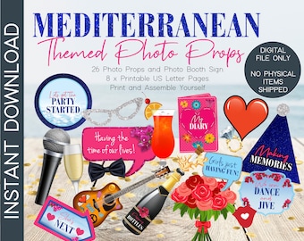 Mediterranean/Mamma Mia Style Party Photo Booth Props, Photo Booth Props, Photo Booth Sign, Greek Party, Mediterranean, Instant Download