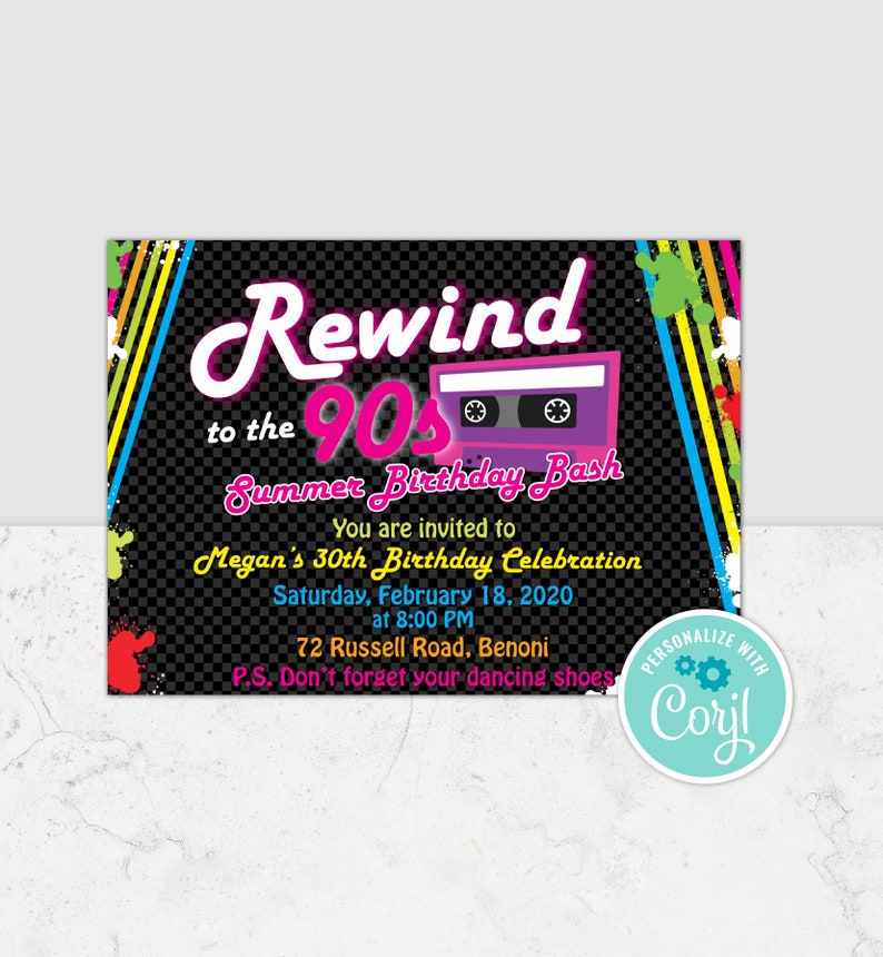 90er Jahre Geburtstag Party Einladung digital 90er Jahre Etsy