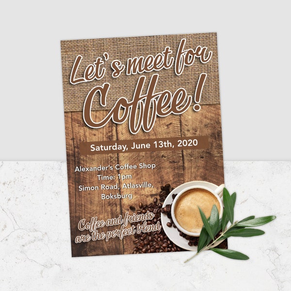 Coffee Invitation, Editable Coffee Invite, Coffee Event Poster, Printable Coffee Invitation,Virtual Coffee Invitation, Coffee, Beans, Corjl