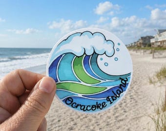 Ocracoke Island Wave Sticker | OBX NC Beach Decal | Die-Cut Sticker