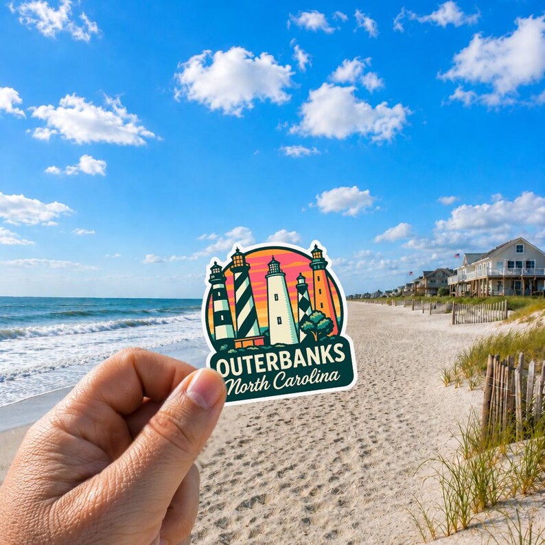 Pegatina del faro de Outer Banks – Diseño vintage de la costa de Carolina del Norte imagen 2