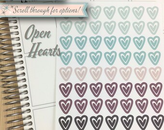 Icon Planner Stickers | Open Hearts | 56 Stickers Total
