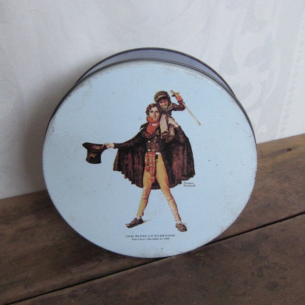 1983 Norman Rockwell God Bless Us Everyone Cookie Tin / Norman Rockwell Tiny Tim Christmas Carol Tin / Vintage Norman Rockwell Tin