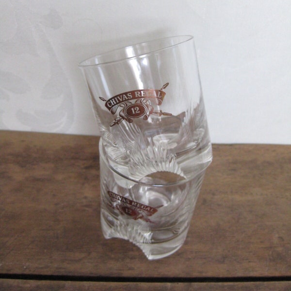 Vintage Chivas Regal Whiskey Glass Pair (Set of 2) / Chivas Regal Whiskey Tumbler / Chivas Regal Logo Barware Whiskey Tumbler Rocks Glass