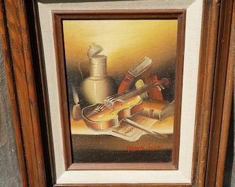 Frank Lean Original Oil Painting / Frank Lean Violin Still Life Oil Painting / Frank Lean Oil Music Table Still Life / Frank Lean Collector