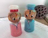 Wooden Sailor Boy Girl Salt and Pepper Shakers Mid-Century Japanese Made Boy Girl Sailor Salt and Pepper Shakers Vintage Salt Pepper