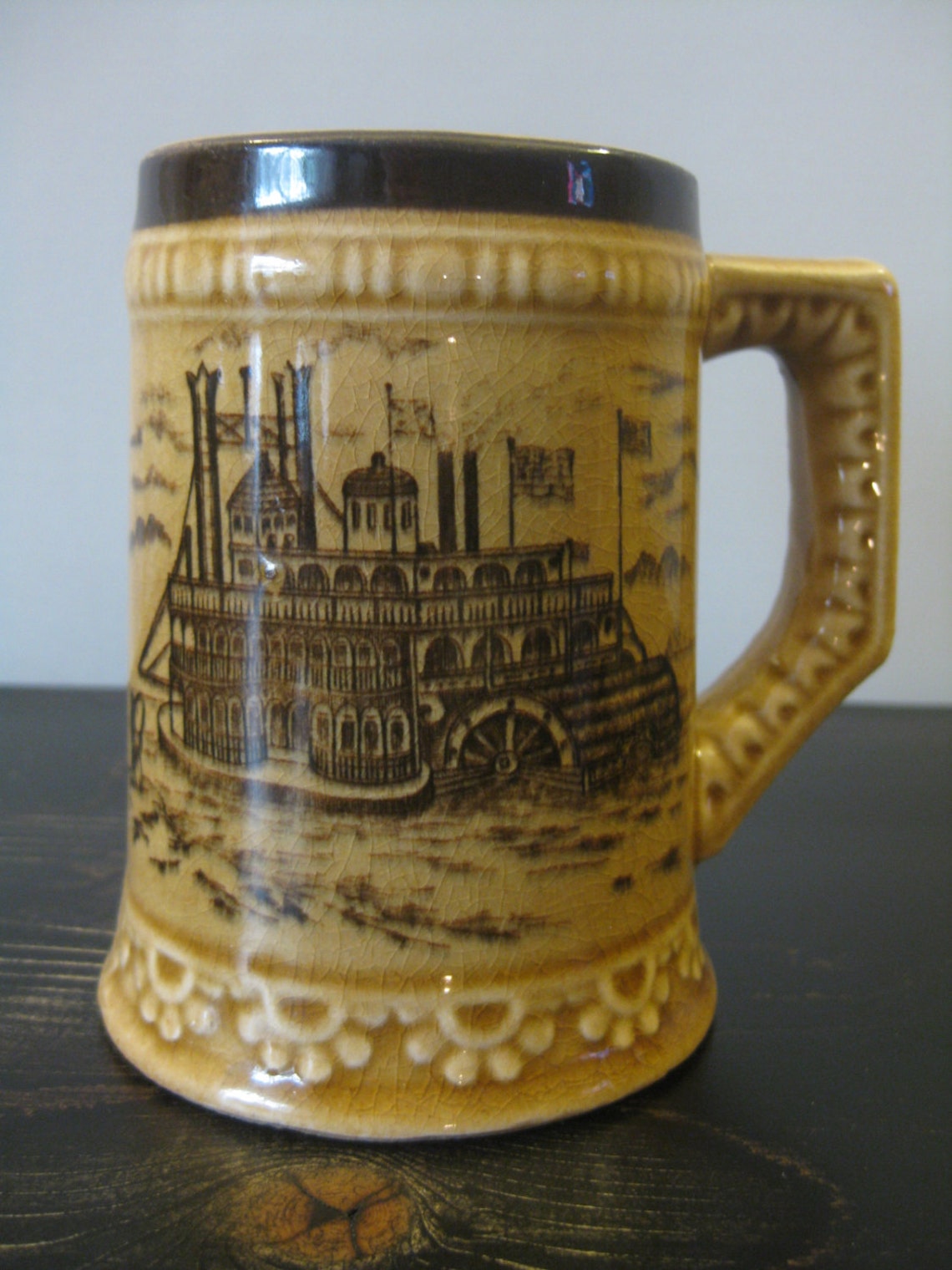 Japanese Stoneware Beer Mugs With Colonial Design / Ceramic Beer