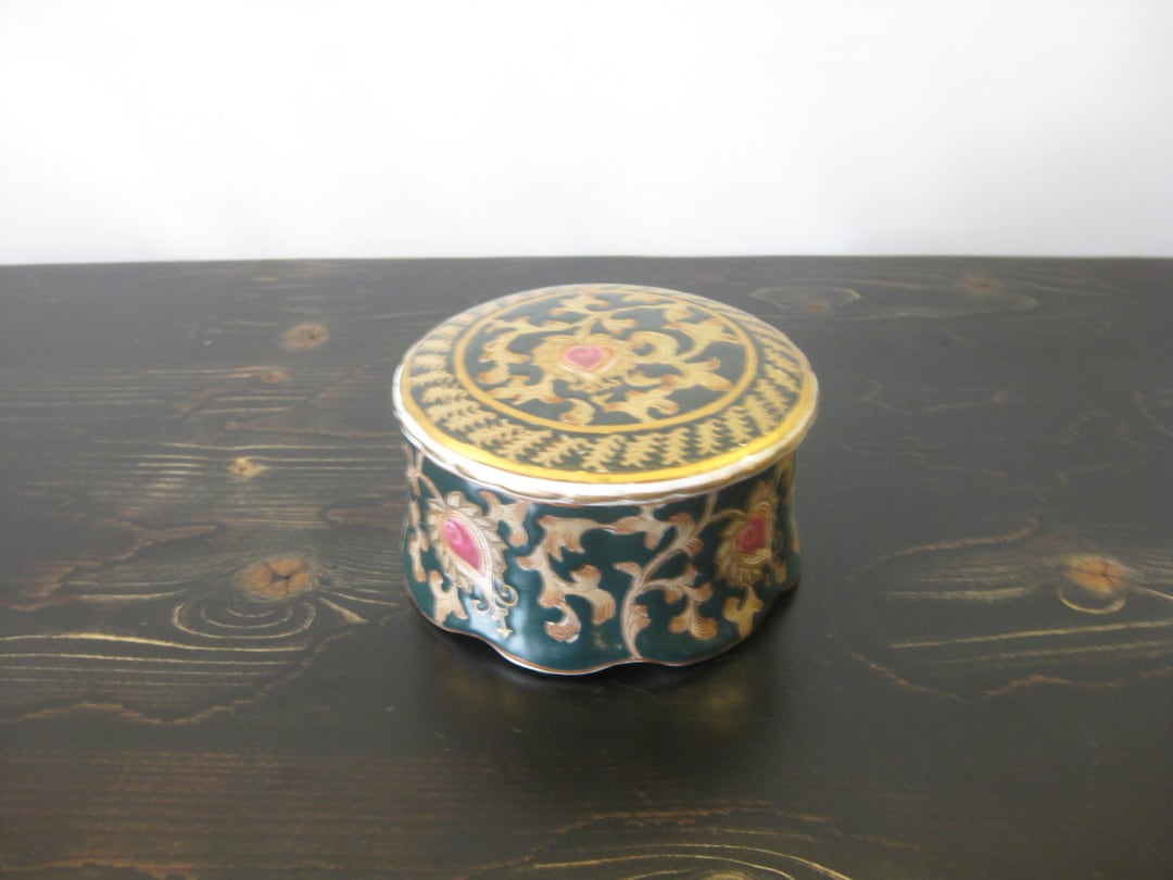 Vintage Handpainted Porcelain Trinket Box by Oriental Accent, Inc