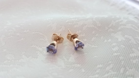 Genuine Tanzanite Stud Earrings in Solid 10K Yell… - image 5