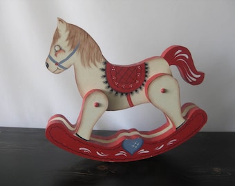 Vintage Handcrafted Wooden Rocking Horse / Folk Art Rocking Horse / Rocking Horse Children's Decor / Vintage Rocking Horse Collectible