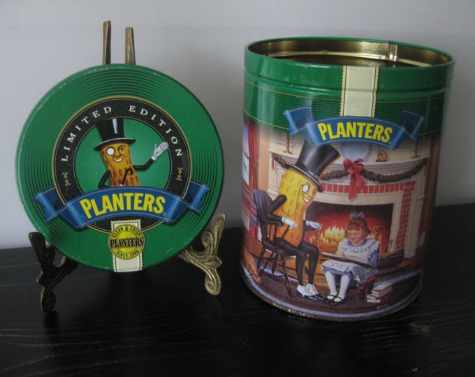 1997 Planters Peanuts Tin / Green Limited Edition Planters Peanuts Tin / Mr. Peanut Retro Ad Tin