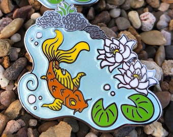 Koi Pond Hard Enamel Pin, Pearlescent Finish