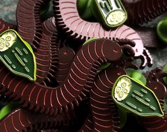 B GRADES Slow Jim Giant Millipede Enamel Pin, with Mini Cucumber