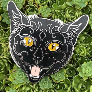 Emaille pin zwarte kat, kitten, cadeau dierenliefhebber