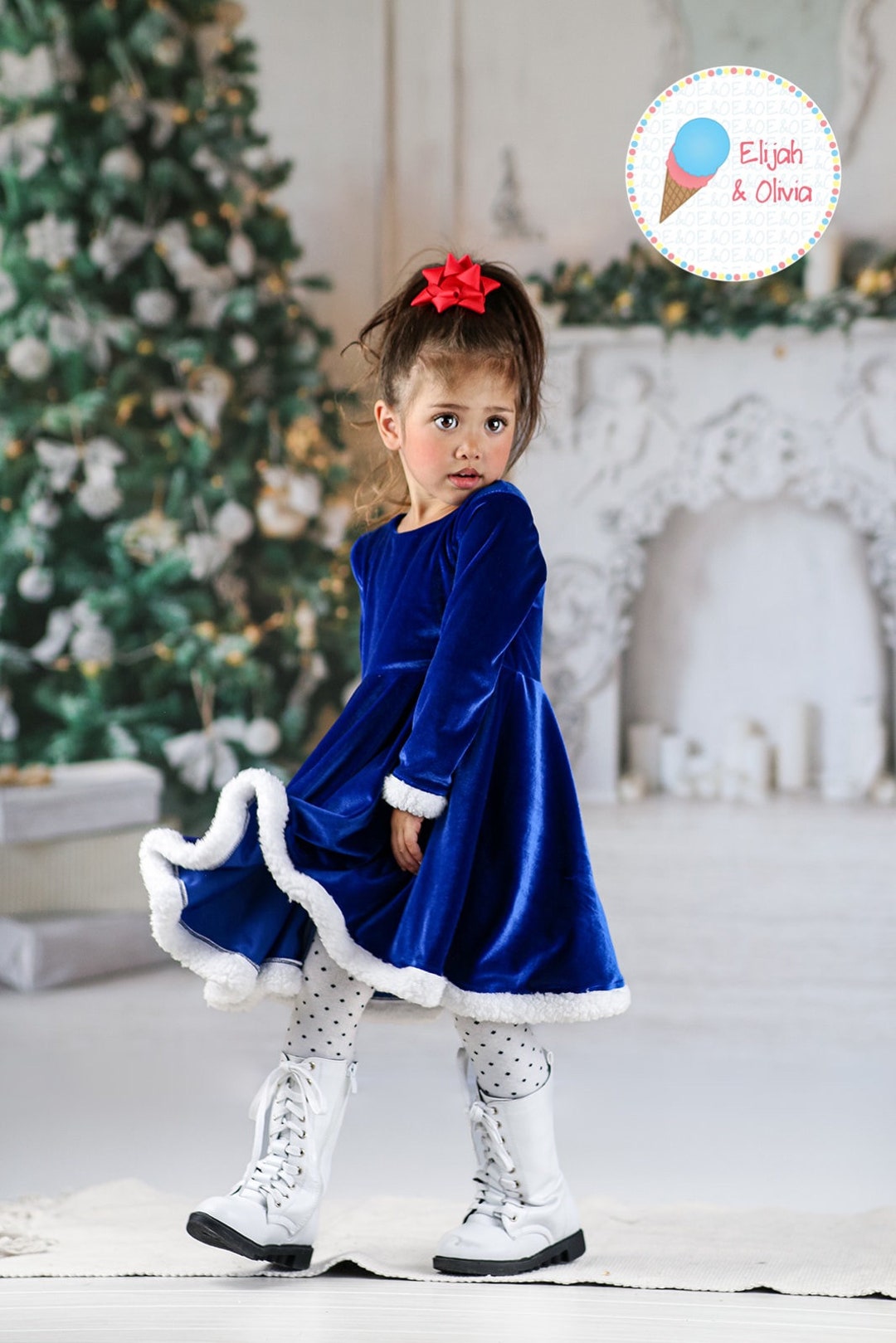 Blue Velvet Dress Girls Christmas Dress Toddler Girl Holiday Dress Baby