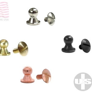 May include: Three sets of metal ball-shaped knobs with screws. The knobs are in silver, brass, and copper. The screws are all silver.