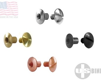 1/4" 6.3MM Chicago Screw and Post with Hole Through Solid Brass Fastener USA Made