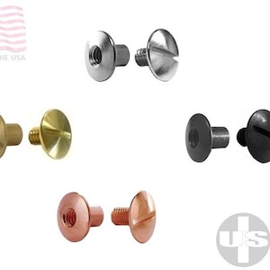 Redini per cintura artigianale in pelle con rilegatura anticata in ottone massiccio nichelato nero da 1/8" e perno Chicago da 3,1 mm con foro a testa aperta, realizzate negli Stati Uniti. USBind